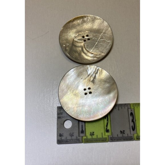 Lot 2 Vtg Large Natural Mother of Pearl Shell 2.5" Coat Buttons Antique Carved - Picture 5 of 6